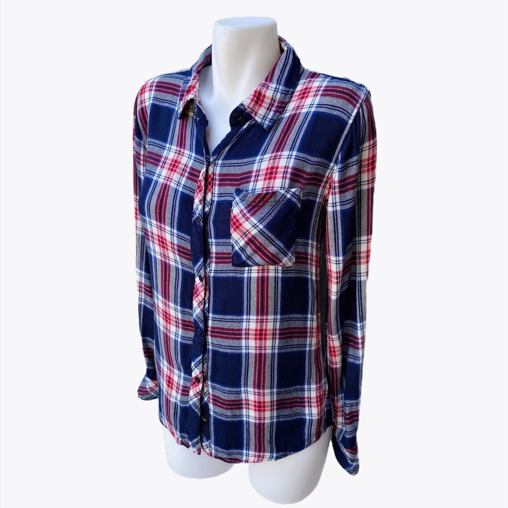 Rails Hunter Checked Navy & Red Button Down Shirt - image 3